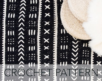 Crochet Pattern // African Mali Mudcloth Bogolanfini Modern Geometric Rug Afghan // Mudcloth Blanket Pattern PDF