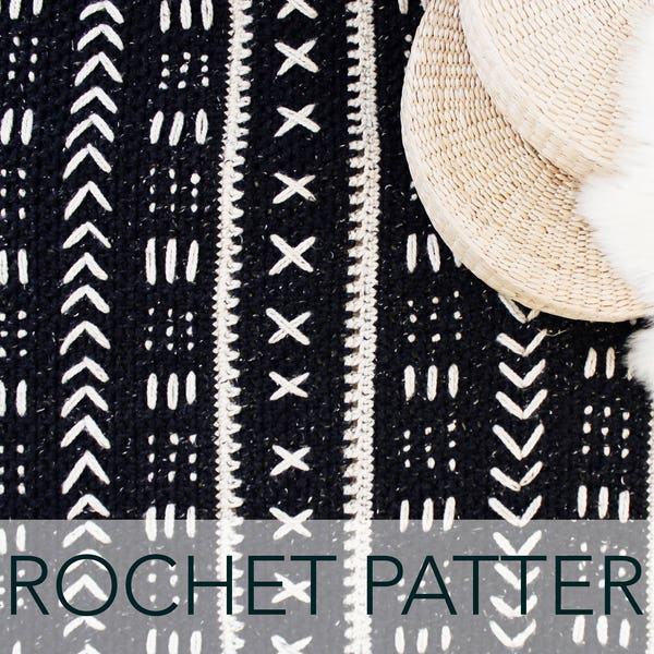 Crochet Pattern // African Mali Mudcloth Bogolanfini Modern Geometric Rug Afghan // Mudcloth Blanket Pattern PDF