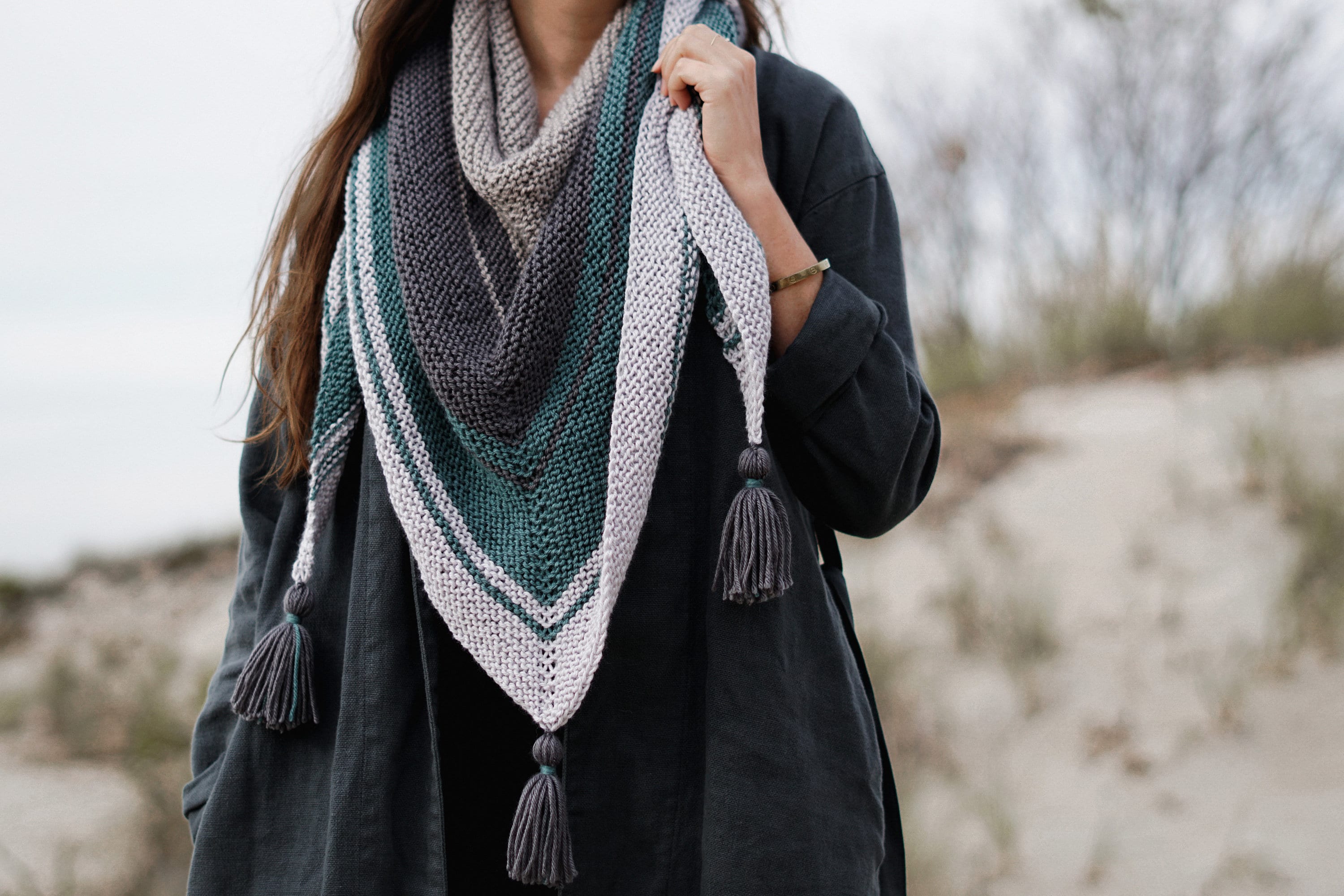 Knitting Pattern // Easy Striped Shawl Triangle Scarf Cashmere Garter ...