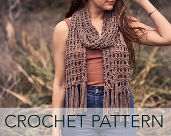 Crochet Pattern // Geometric Grid Modern Fringe Lightweight Summer Open Scarf Shawl // Ranger Fringe Scarf Pattern PDF