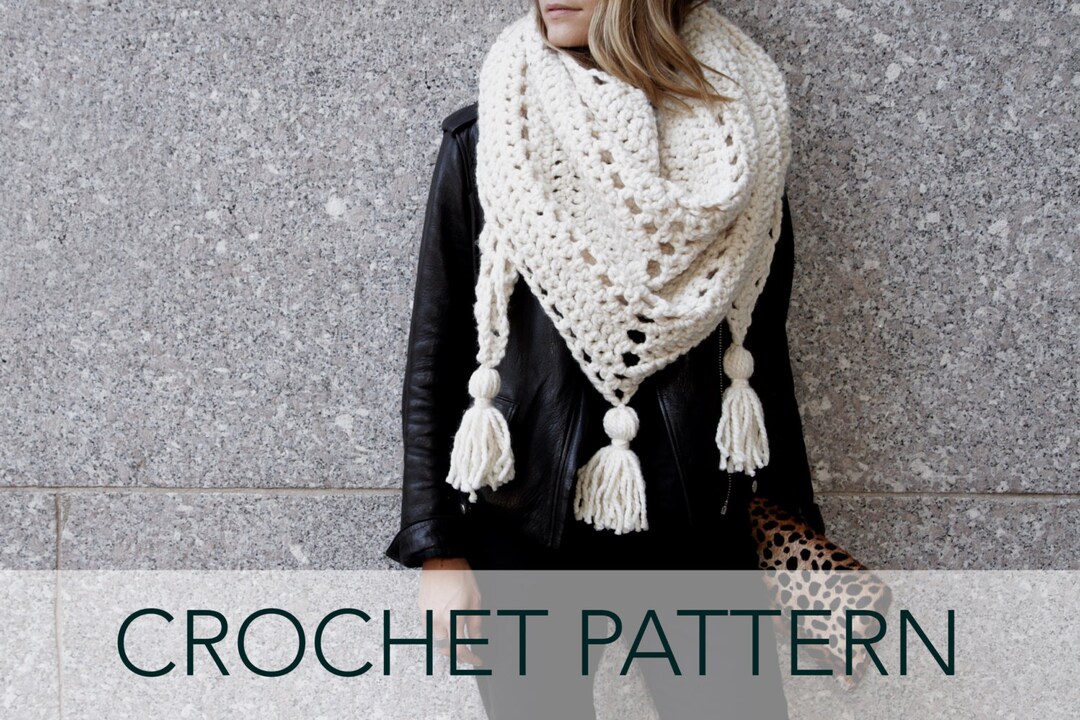 Crochet Pattern // Triangle Scarf Tassels Boho Oversized Chunky Shawl ...