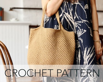 Crochet Pattern // French Basket Style Tote Shoulder Beach Overnight Weekend Picnic Grocery Bag // Èze Basket Bag Pattern PDF