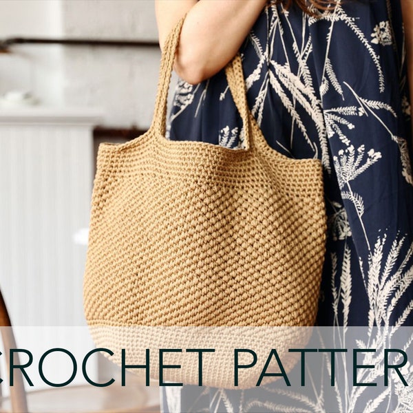 Crochet Pattern // French Basket Style Tote Shoulder Beach Overnight Weekend Picnic Grocery Bag // Èze Basket Bag Pattern PDF