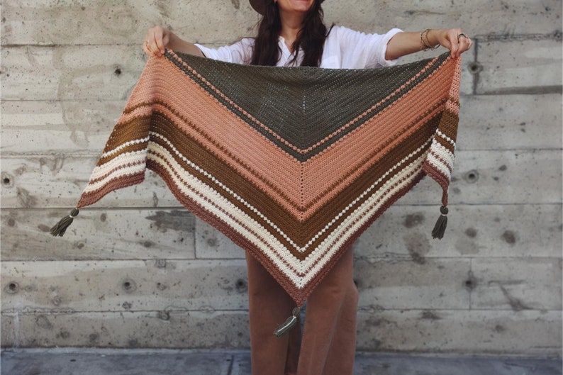 Crochet Pattern // Textured Striped Triangle Scarf Top Down Modern ...