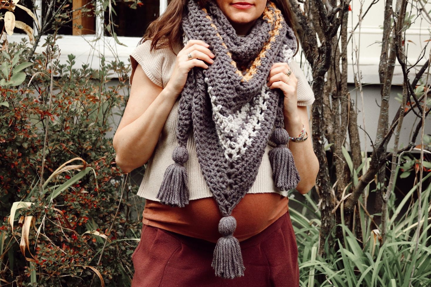 Crochet Pattern // Textured Top Down Triangle Shawl Wrap Scarf Tassels ...