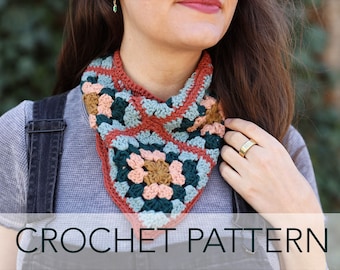 Crochet Pattern // Granny Square Bandana Kerchief Head Scarf Cowl Neck Warmer // Duo Granny Bandana Pattern PDF