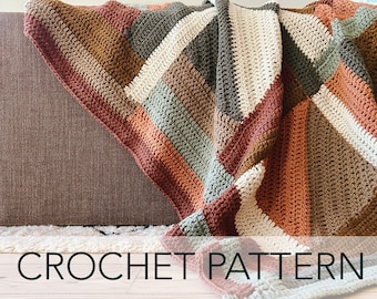 Crochet Pattern // Modular Log Cabin Crocheted Quilt Mid Century Modern Throw Blanket // MODular Crochet Quilt Pattern PDF