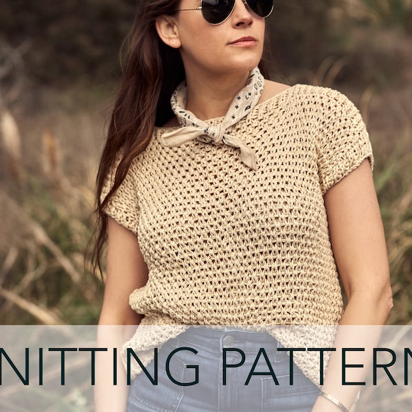 Knitting Pattern // Slouchy Summer Oversized Knit Tee Open Net Mesh // Boxy Lodge Tee Pattern PDF