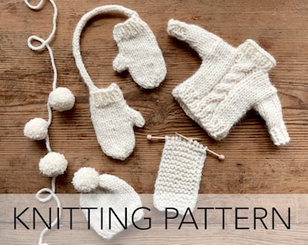 Knitting Pattern // Christmas Holiday Decor Ornament Mini Sweater Hat Mittens Pompom Scarf // Winter Essentials Ornaments Pattern PDF