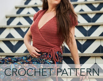Crochet Pattern // Criss-Cross Ballet Ballerina Wrap Top Lace Edging Top Down Raglan Short Sleeved Tee // Lotus Wrap Top Pattern PDF