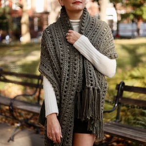 Crochet Pattern // Blanket Scarf Wrap Shawl Fringe Puff Stitch Filet // Library Wrap Pattern PDF image 8