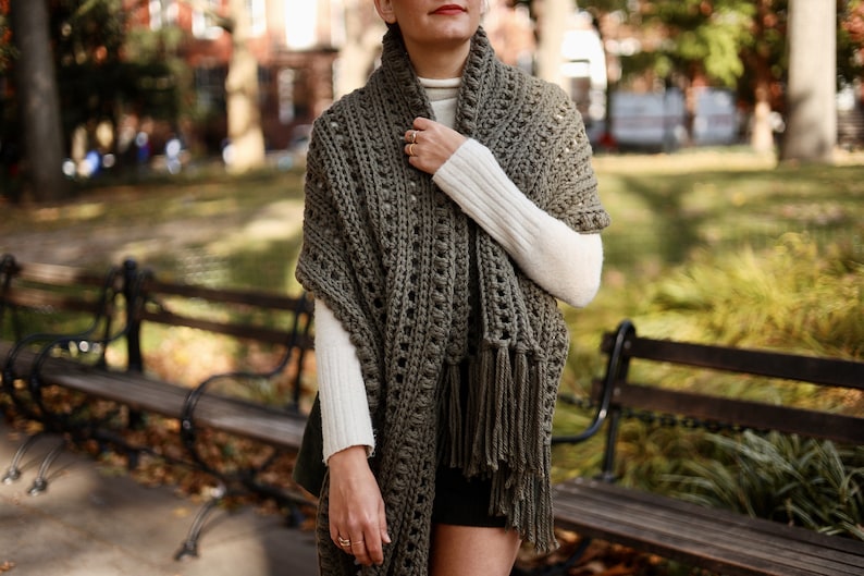Crochet Pattern // Blanket Scarf Wrap Shawl Fringe Puff Stitch Filet // Library Wrap Pattern PDF image 8