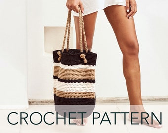 Crochet Pattern // Striped Tote Purse Bag Bucket Round Beach Market Bag Rope Cord // Agate Bucket Bag Pattern PDF