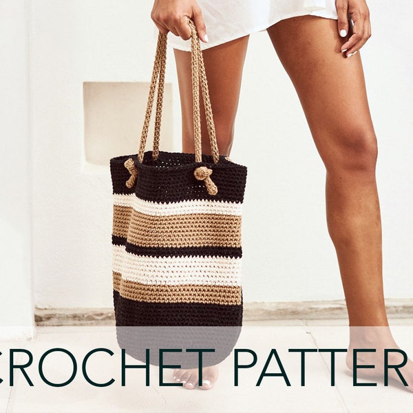 Crochet Pattern // Striped Tote Purse Bag Bucket Round Beach Market Bag Rope Cord // Agate Bucket Bag Pattern PDF