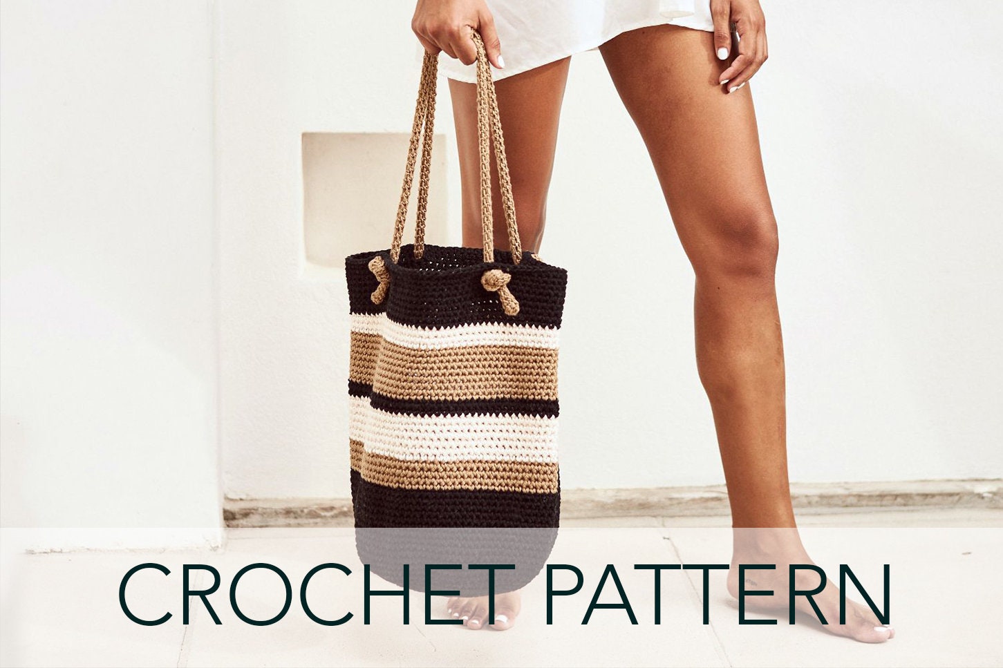 Crochet Pattern Striped Tote Purse Bag Bucket Round Beach Market Bag Rope Cord Agate Bucket Bag Pattern PDF Etsy