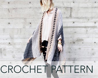 Crochet Pattern // Striped Wrap Scarf Cape Shawl Cardigan // Saddlebrook Cape Scarf Pattern PDF