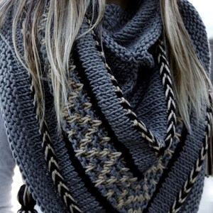 Knitting Pattern // Triangle Wrap Tassels Top Down Shawl Scarf Mosaic ...