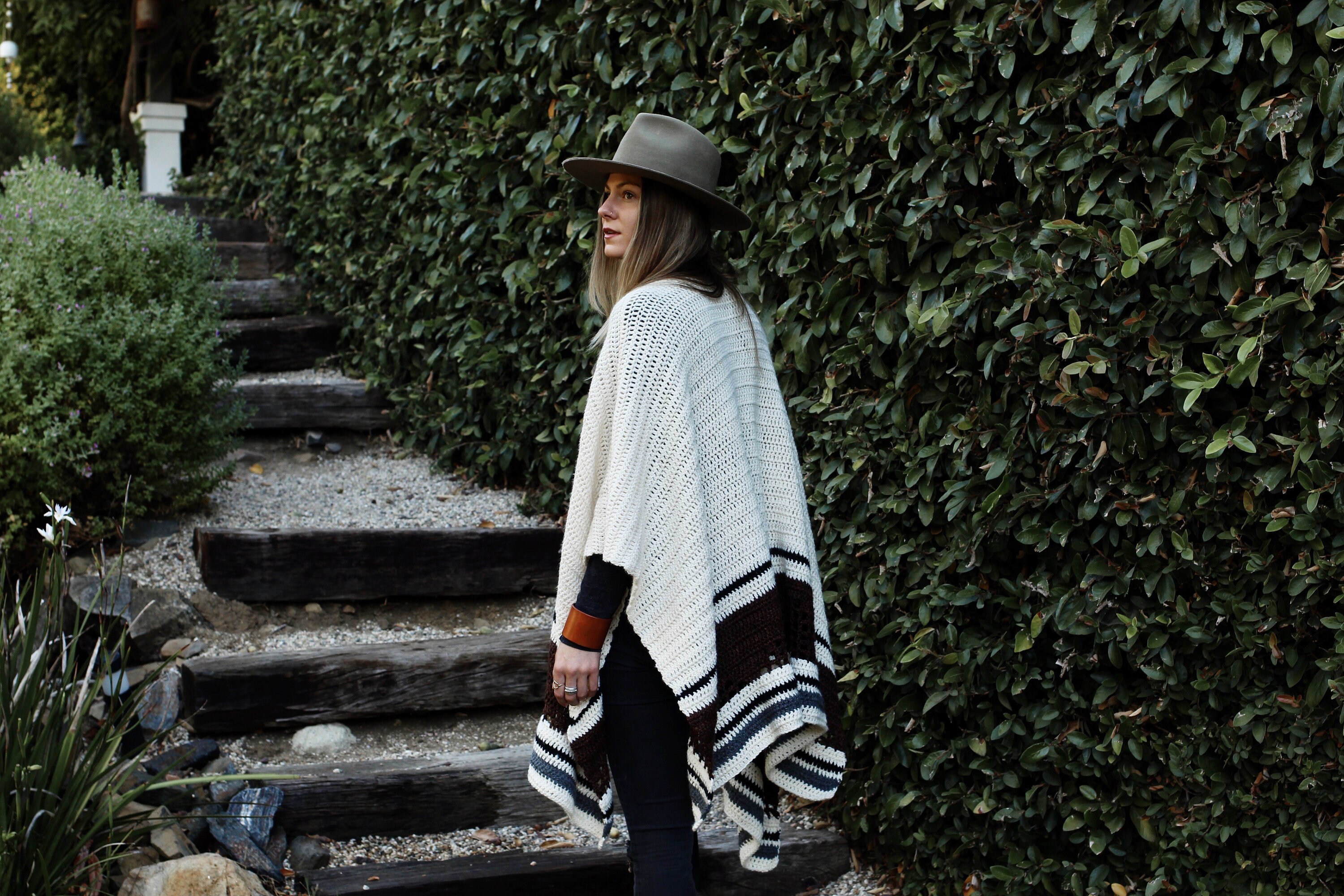 Eyelet Ruana Crochet Pattern // Striped Eyelet Shawl Open Front Ruana Southwestern ...