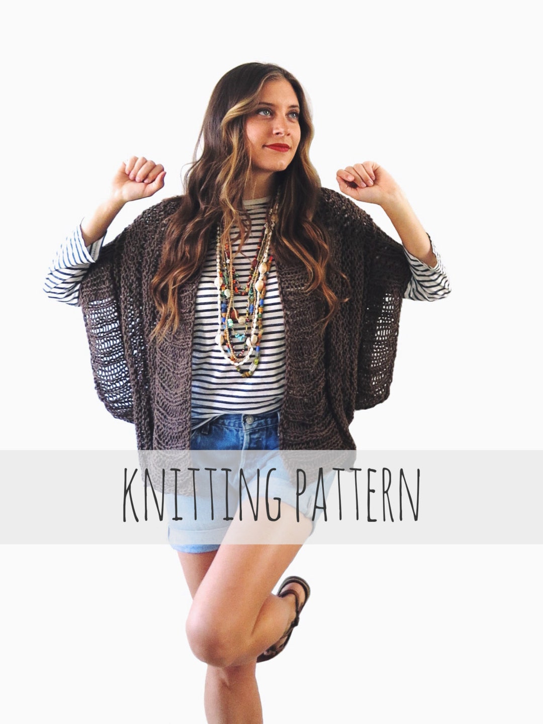 Knitting Pattern // Loose Knit Ribbed Cardigan Shrug Boho Summer ...