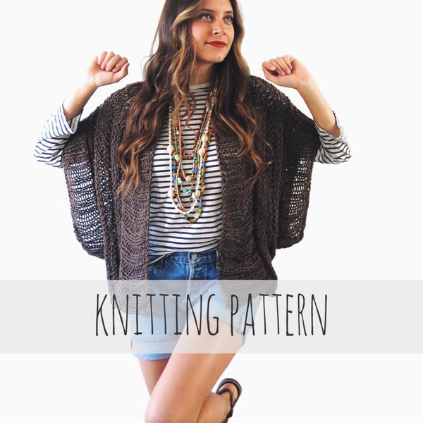 Knitting Pattern // Loose Knit Ribbed Cardigan Shrug Boho Summer Sweater // Katherine Rib Cardigan Pattern PDF