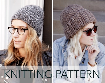 Knitting Pattern // Classic Slouchy Hat Cuffed Unisex Beanie Toque // Cousteau Cap Pattern PDF