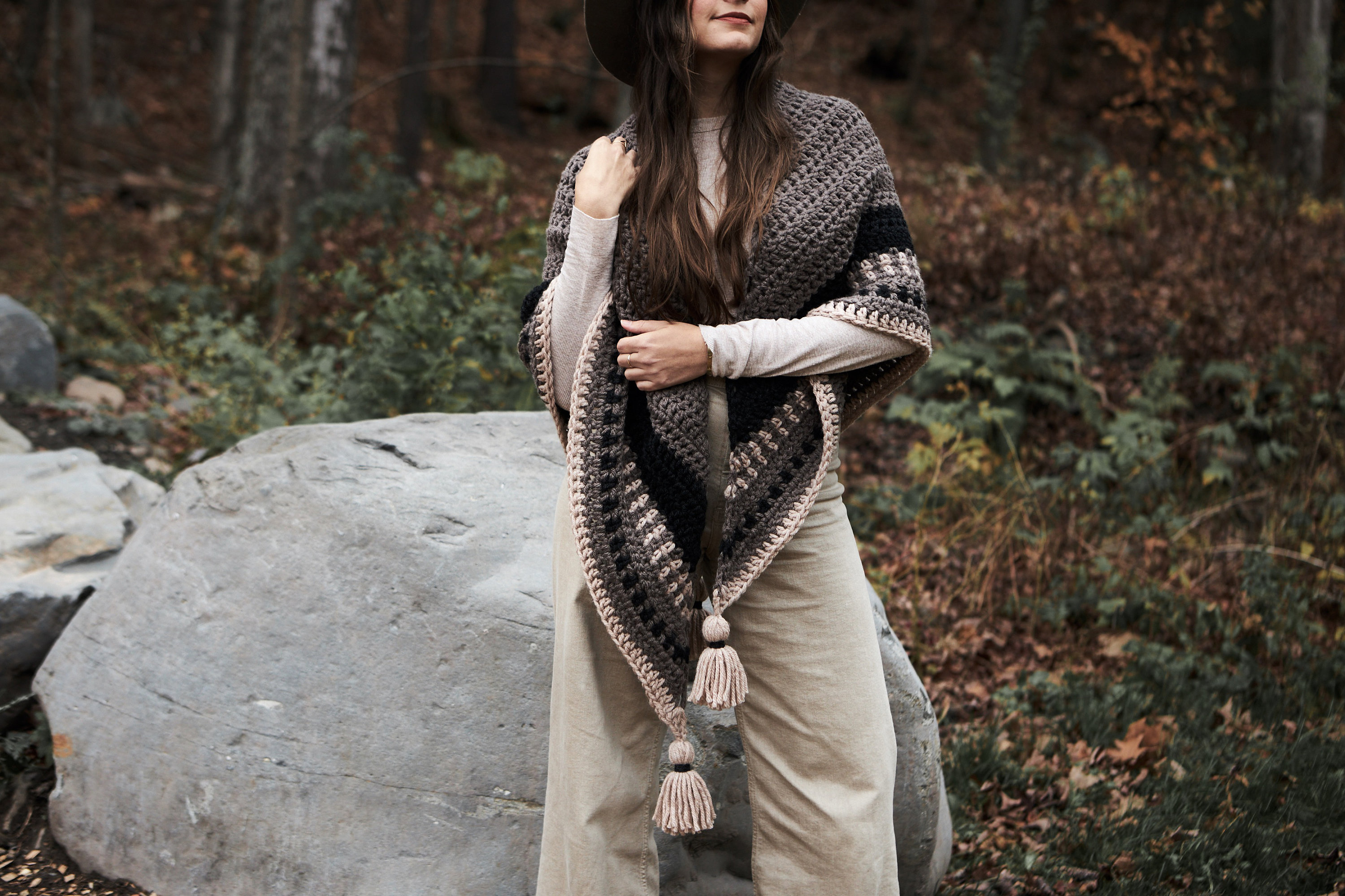Crochet Pattern // Triangle Shawl Wrap Scarf Linen Stitch Striped ...