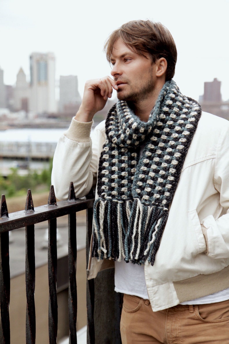 Crochet Pattern // Mens Fringe Scarf Linen Stitch Multicolor Unisex // Cuzco Fringe Scarf Pattern PDF image 5