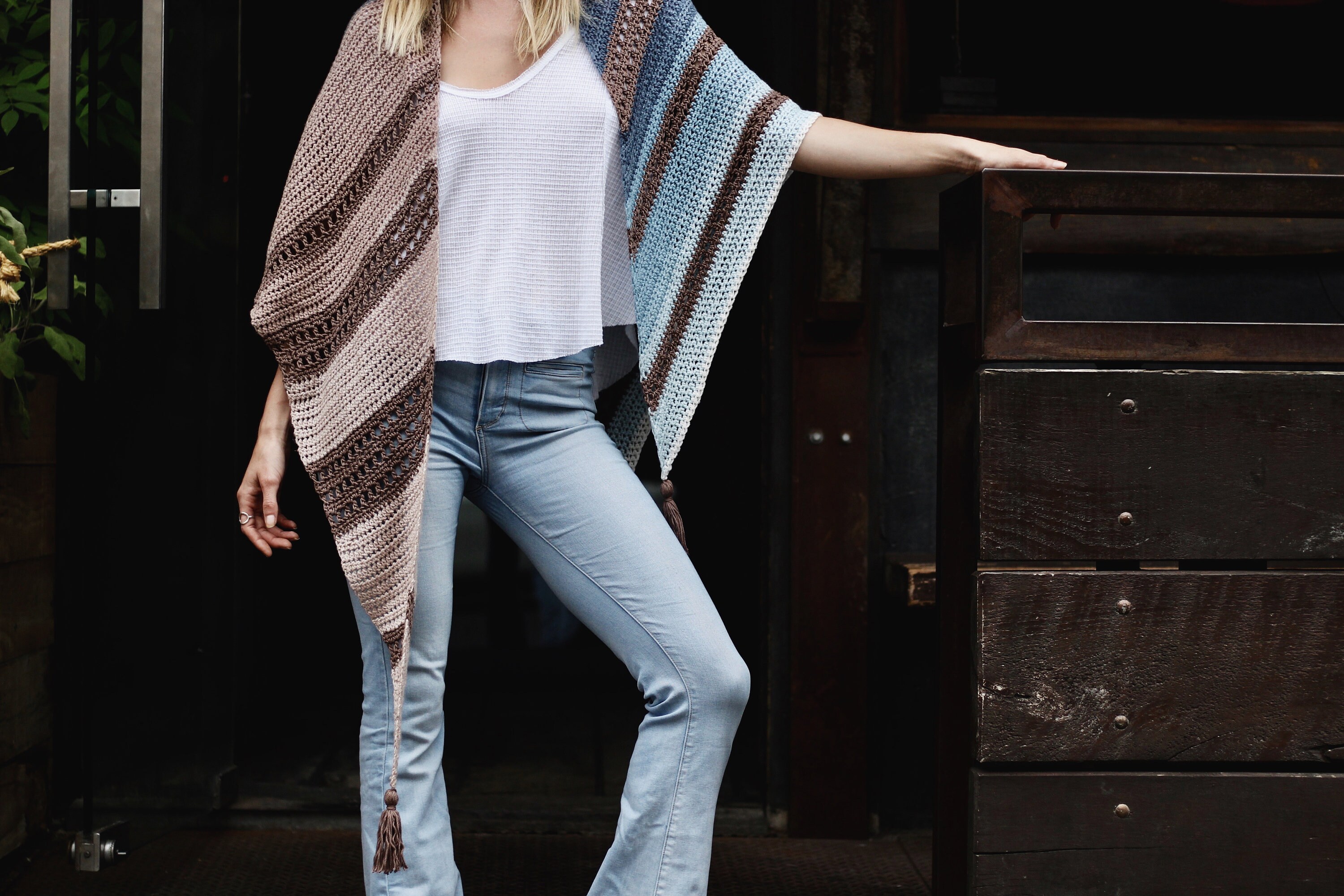 Crochet Pattern // Triangle Striped Lace Eyelet Ombre Shawl Scarf ...