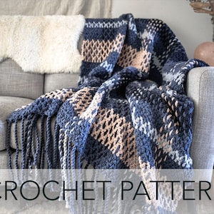 Crochet Pattern // Plaid Tartan Woven Knitted Twisted Rope Fringe Blanket Throw Afghan // Wildwood Plaid Blanket Pattern PDF
