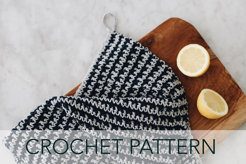 Crochet Pattern // Gingham Checker Striped Tea Towel Hand Dish Cloth Housewarming Gift Kitchen Bathroom // Berkshire Dishcloth Pattern PDF image 1