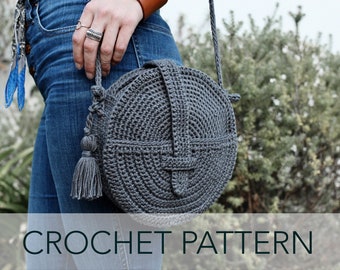 Crochet Pattern // Sturdy Circle Round Tassel Purse Bag Front Pocket Closure // Crossbody Canteen Bag Pattern PDF