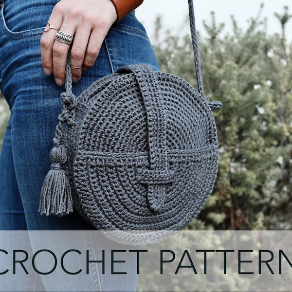 Crochet Pattern // Sturdy Circle Round Tassel Purse Bag Front Pocket Closure // Crossbody Canteen Bag Pattern PDF