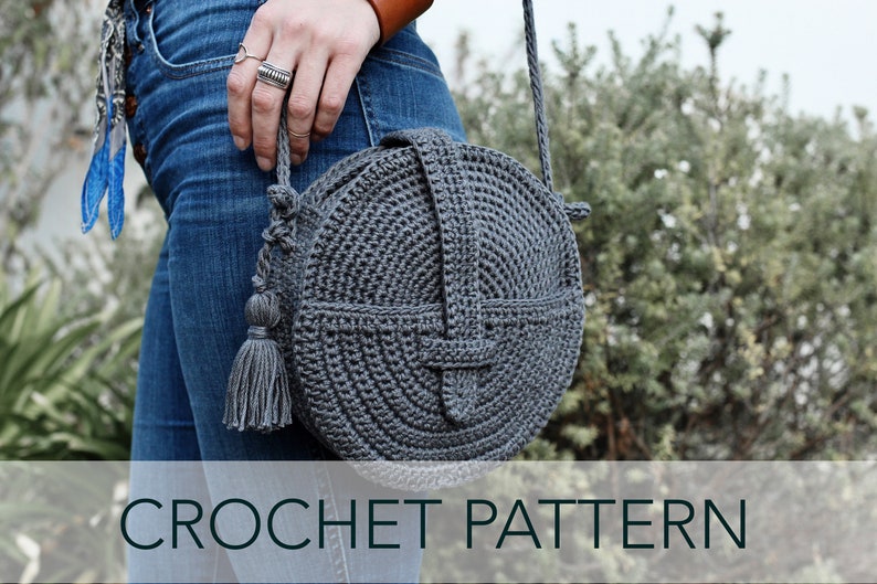 Crochet Pattern // Sturdy Circle Round Tassel Purse Bag Front Pocket Closure // Crossbody Canteen Bag Pattern PDF image 1