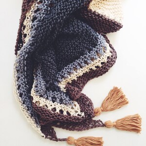Knitting Pattern // Striped Tassels Triangle Top Down Shawl Scarf ...