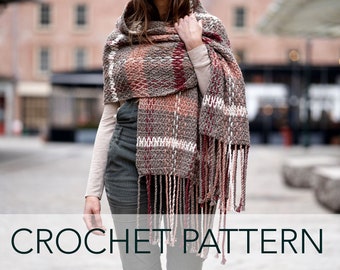 Crochet Pattern // Plaid Tartan Woven Crocheted Twisted Rope Fringe Scarf Wrap Shawl // Rosebridge Plaid Blanket Scarf Pattern PDF