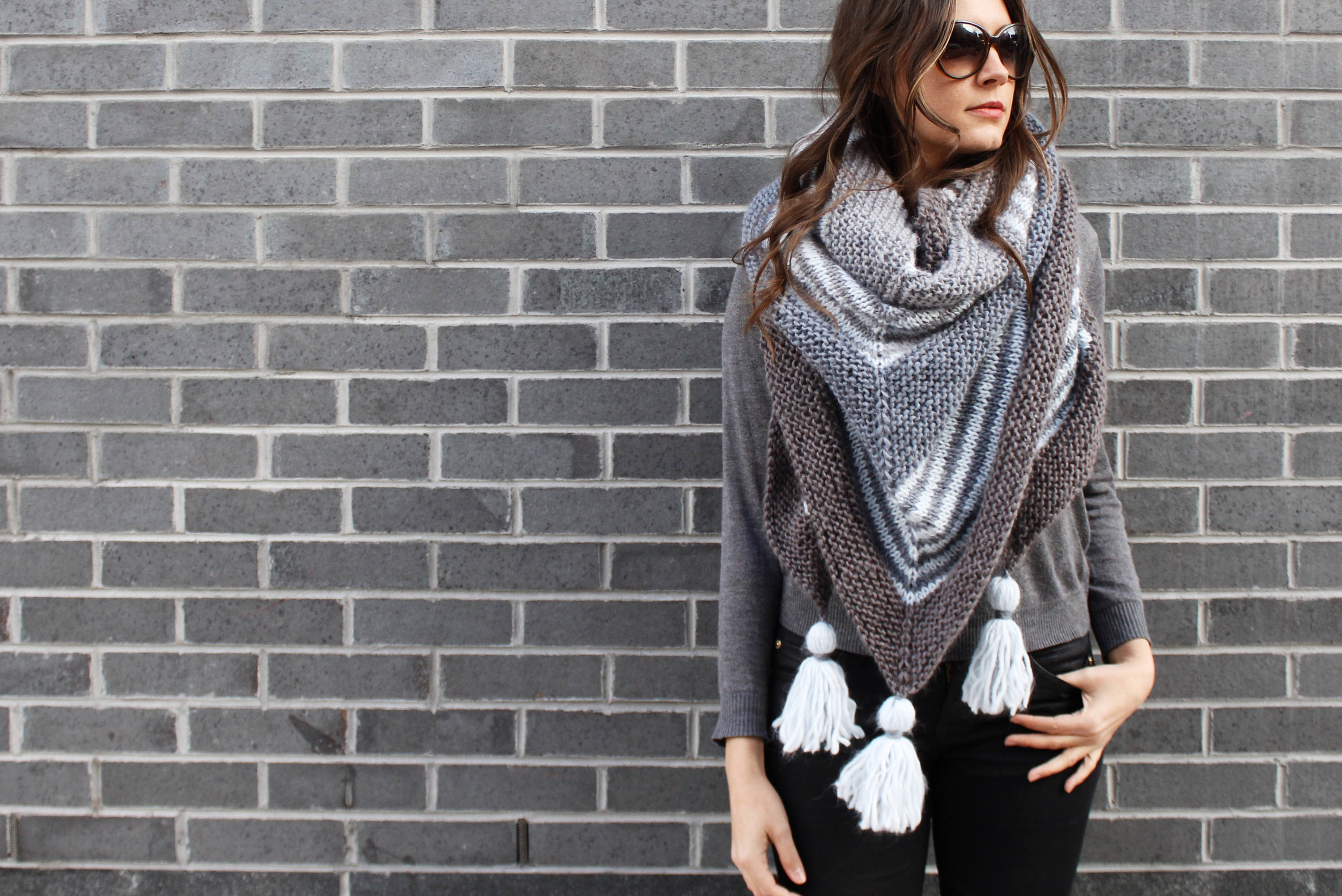 Knitting Pattern // Triangle Shawl Wrap Top Down Striped Tassels ...