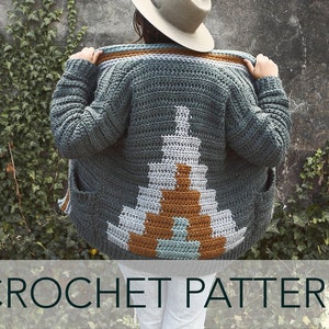 Crochet Pattern // Chunky Oversized Cardigan Pockets Collared Graphic Southwestern // Mountaintop Cardigan Pattern PDF