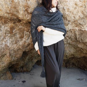 Knitting Pattern // Lace Eyelet Triangle Wrap Shawl Scarf Tassels // Cambria Wrap Pattern PDF image 2