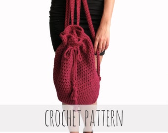 Crochet Pattern // Crochet Backpack Drawstring Mini Hipster Boho Purse // Coba Backpack Pattern PDF