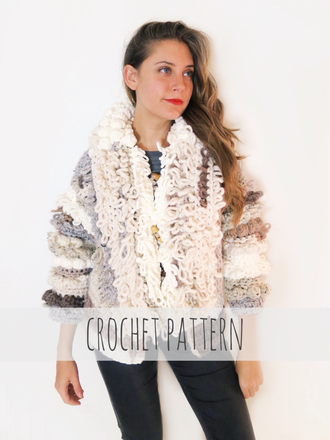 PATTERN for Bohemian Loop Stitch Fringe Bobble Faux Fur Jacket | Etsy