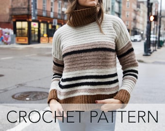 Crochet Pattern // Striped Turtleneck Cropped Drop Sleeve Ski Sweater // Mount Tremper Sweater Pattern PDF