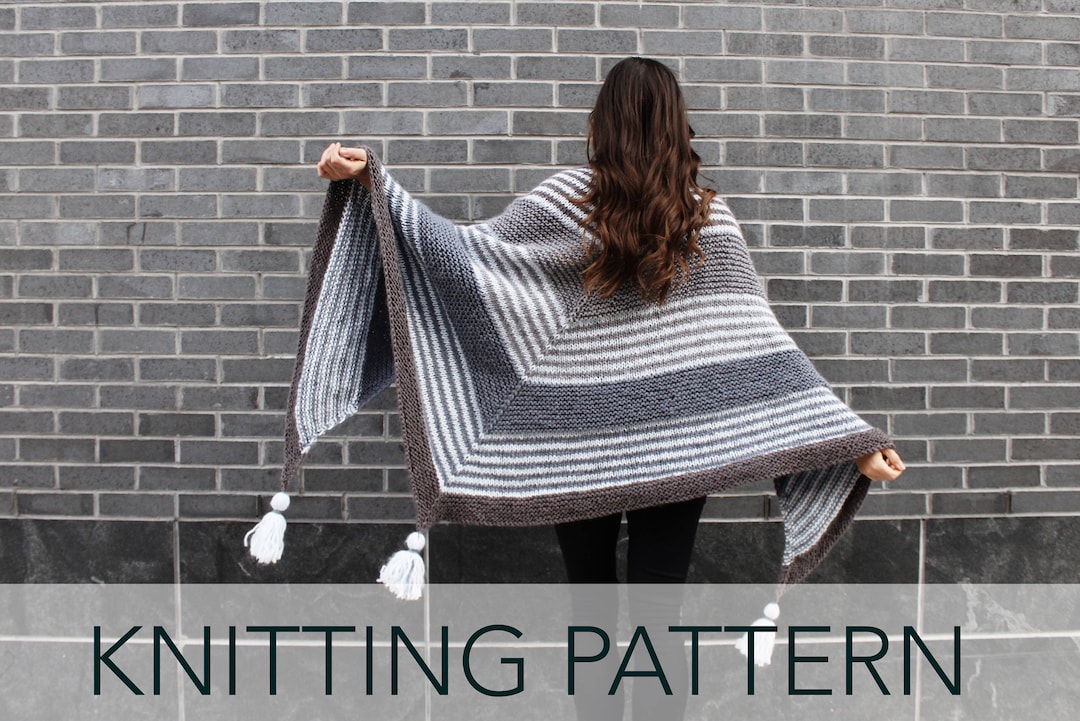 Knitting Pattern // Triangle Shawl Wrap Top Down Striped Tassels ...