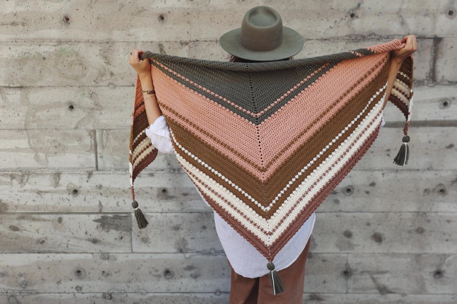 Crochet Pattern // Textured Striped Triangle Scarf Top Down Modern ...