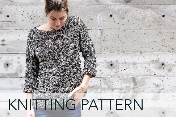 Knitting Pattern Boatneck 3 4 Sleeve Simple Drop Sleeve Nautical Summer Sweater Marled Dockside Sweater Pattern