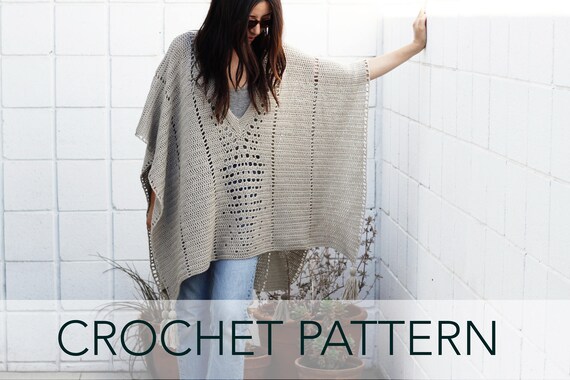 Crochet Pattern // Eyelet Cutout Tassel Poncho V Neck // Cross | Etsy