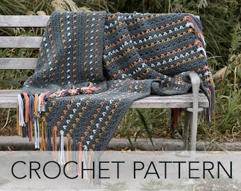 Crochet Pattern // Striped Beginner Rows Fringe Colorful Throw Afghan Blanket // Stargazer Throw Pattern PDF