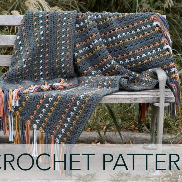Crochet Pattern // Striped Beginner Rows Fringe Colorful Throw Afghan Blanket // Stargazer Throw Pattern PDF