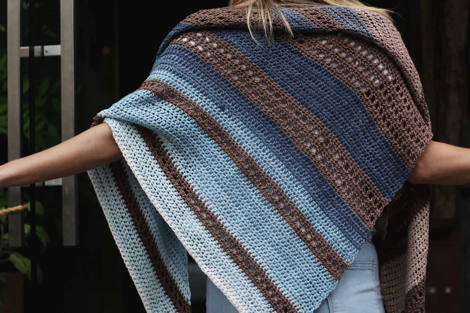 Crochet Pattern // Triangle Striped Lace Eyelet Ombre Shawl Scarf ...