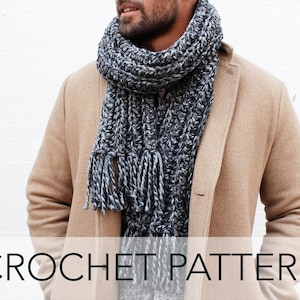 Crochet Pattern // Mens Beginner Level Ribbed Fringe Scarf // Hudson Scarf Pattern PDF