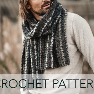 Crochet Pattern // Houndstooth Textured Masculine Dapper Classic Unisex Tweed Scarf Wrap Shawl // Bernard Houndstooth Scarf Pattern PDF image 1